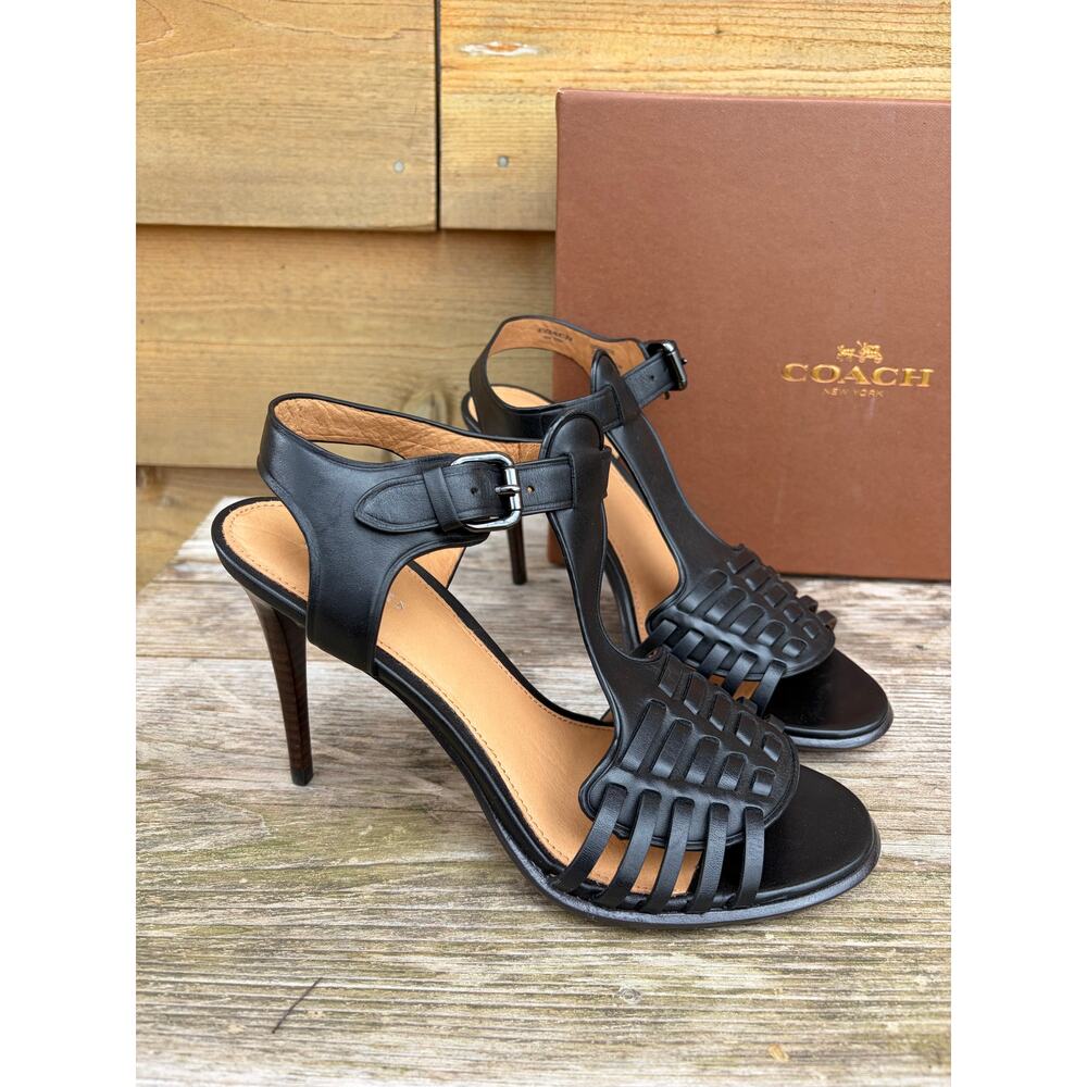 Coach Izzy Black Matte stiletto caged heels size 7